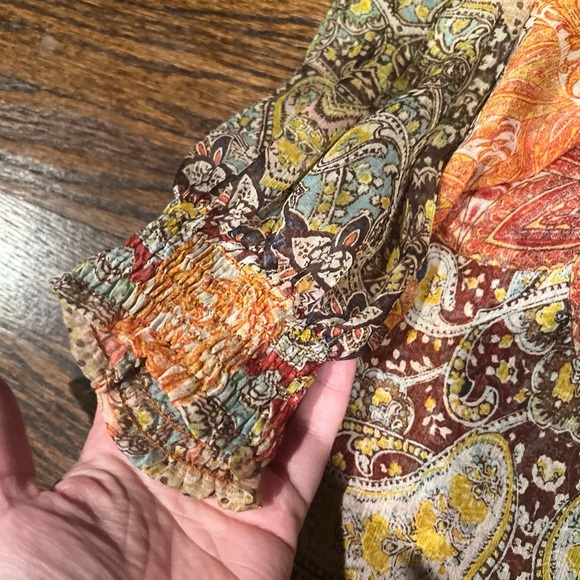 ZARA Sheer Multicolor Paisley Long Sleeve Top Blouse Large - Picture 4 of 4